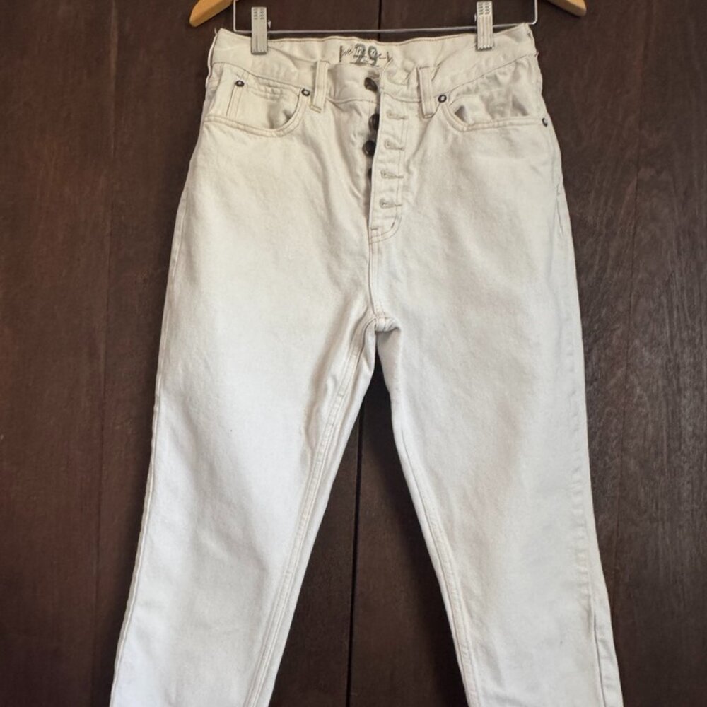 Free People We The Free Button-Fly Ivory White Cropped Ankle Button Fly Jeans